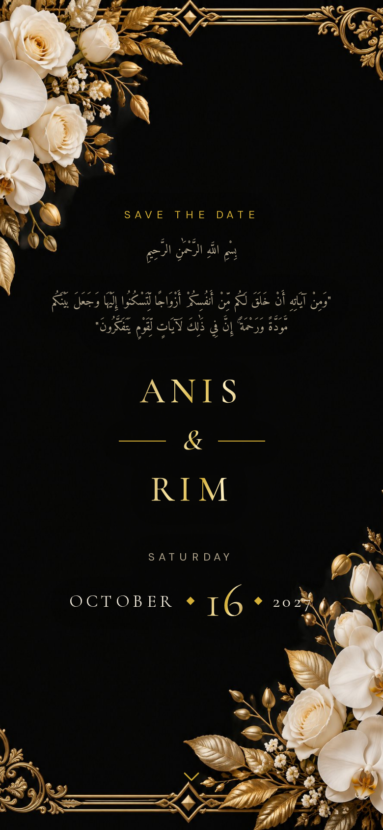 Black & Gold digital wedding invitation design preview